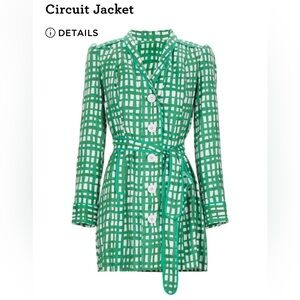 CAbi Green and White Checkered Long Sleeve Coat
